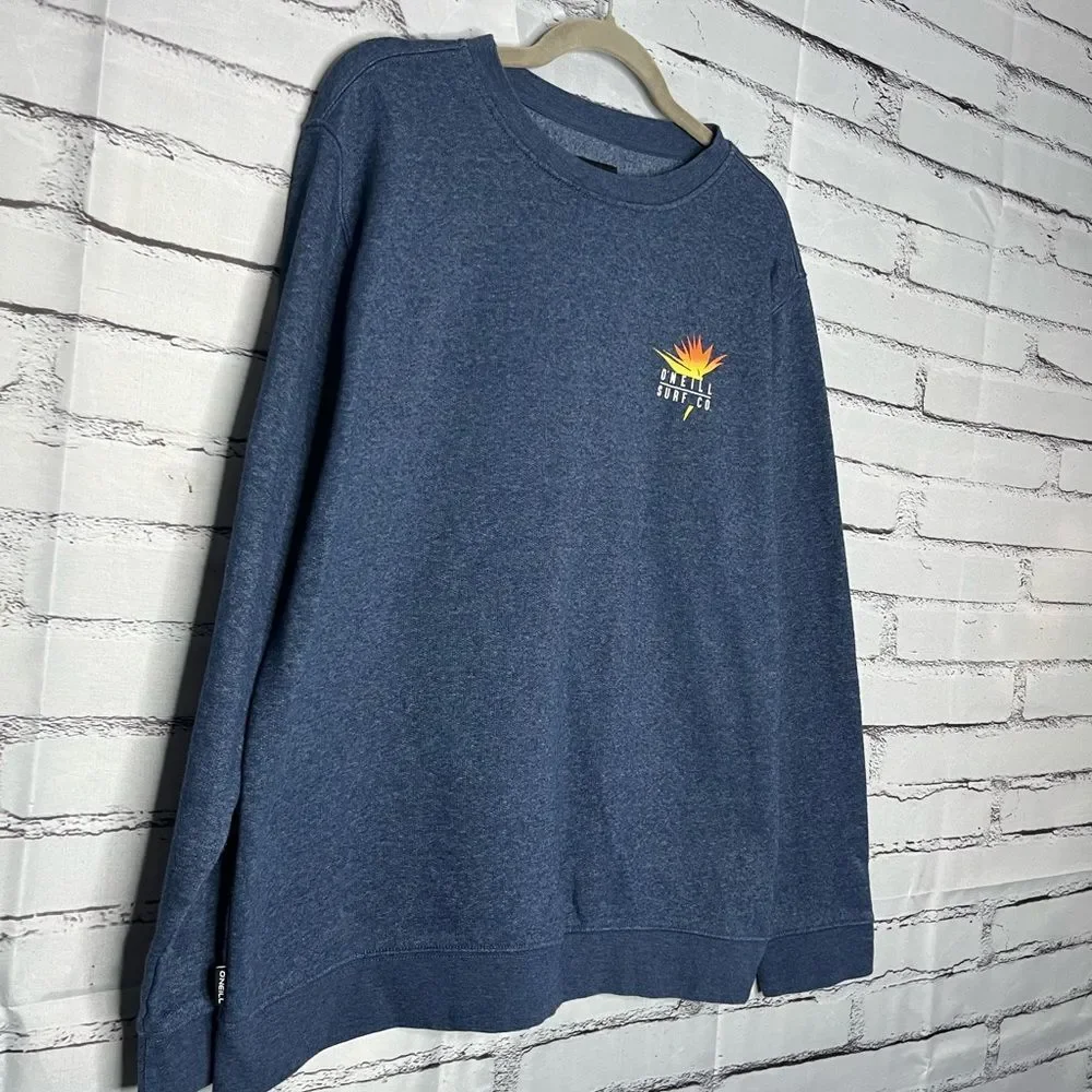 O'Neill Blue Crewneck Graphic Surf Sweater with Ribbed Cuffs Beach SZ L Unisex